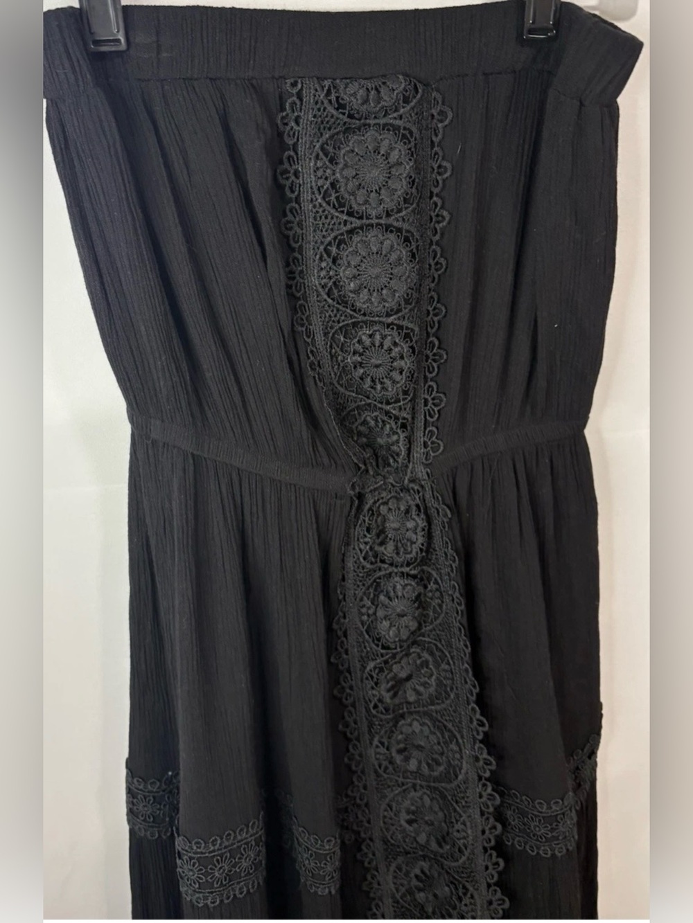 Faded Rose Women's Strapless Maxi Boho Dress Black Small Embroidered Lace Gypsy